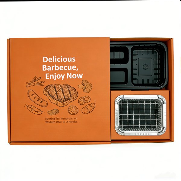 一次性便携烧烤纸盒套装（含食品夹子、餐具、多规格内衬）